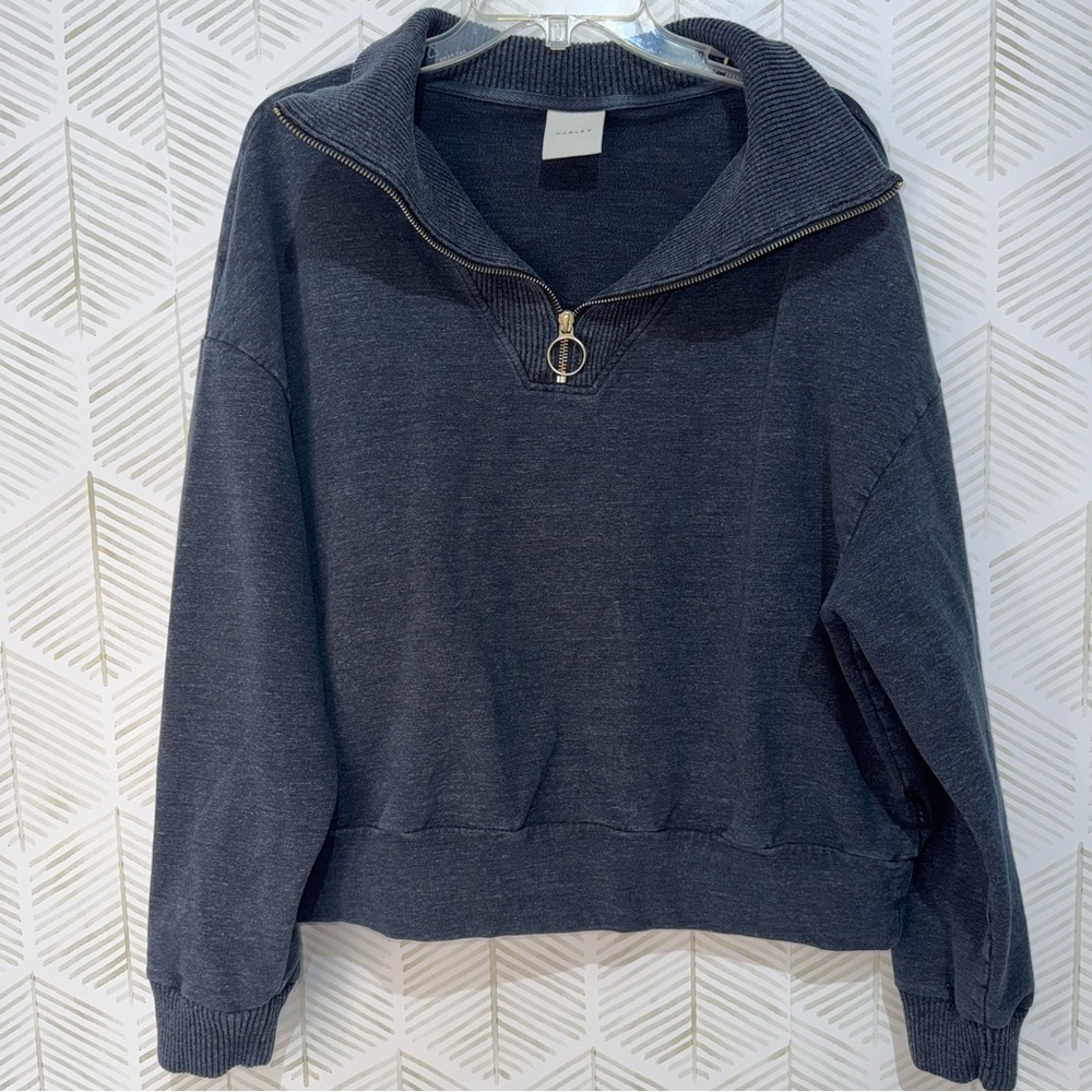 Varley Miller Sweat in Black Marl Cropped Quarter Zip Sweatshirt Size Large Flaw